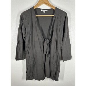Cabi Cardigan Womens Small Gray Tie Front 3/4 Sleeve Lightweight Cotton Knit